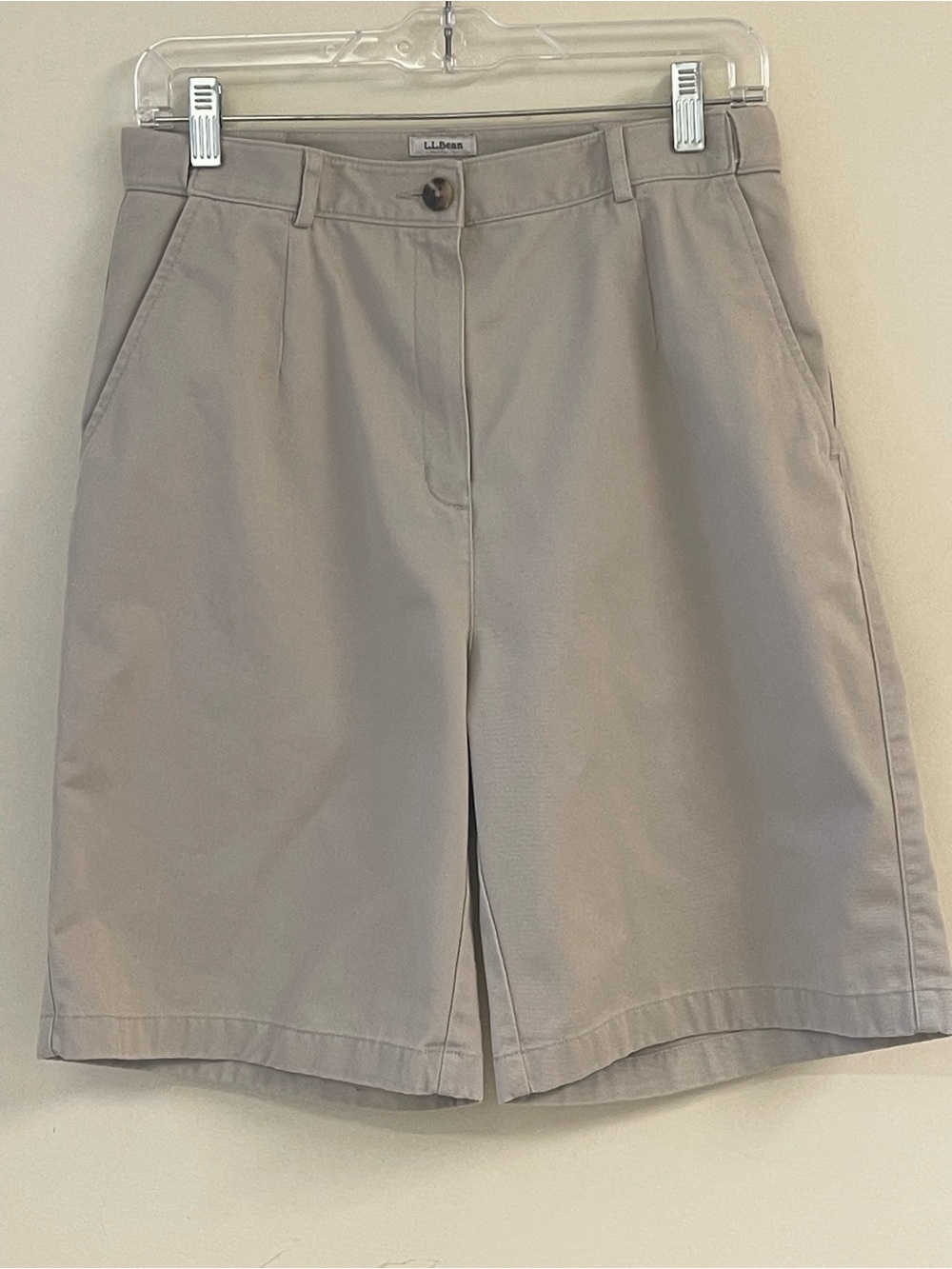LL Bean Original Fit Khaki Bermuda Shorts Size 10 Adjustable Waist